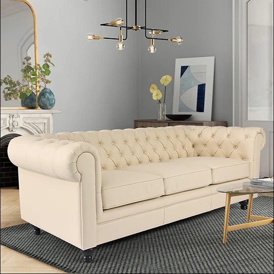 Read more about Hertford chesterfield faux leather 3 seater sofa in ivory